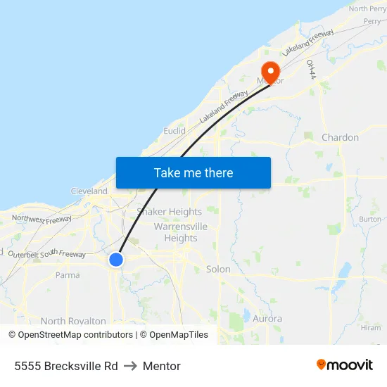 5555 Brecksville Rd to Mentor map