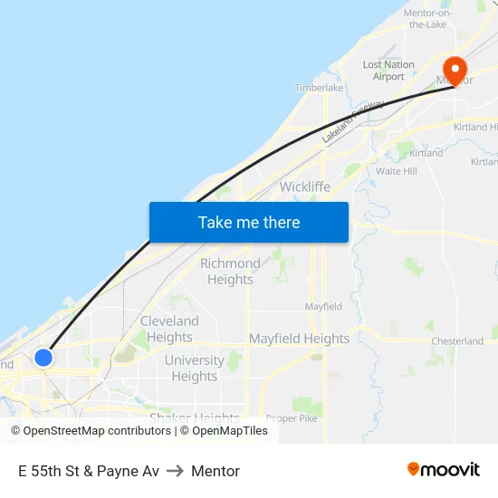 E 55th St & Payne Av to Mentor map