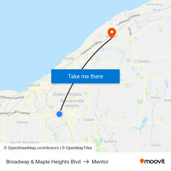 Broadway & Maple Heights Blvd to Mentor map