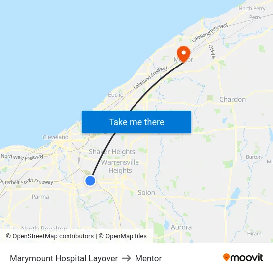 Marymount Hospital Layover to Mentor map