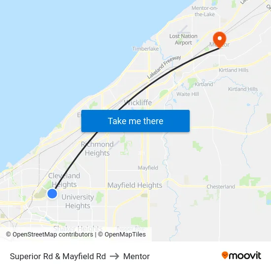 Superior Rd & Mayfield Rd to Mentor map
