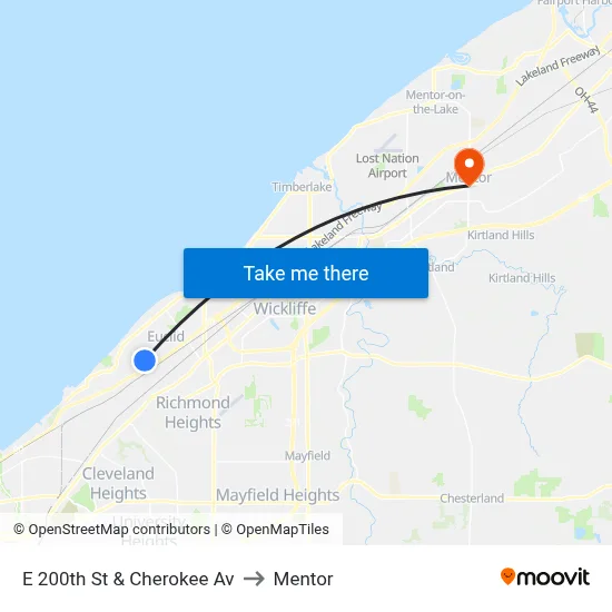 E 200th St & Cherokee Av to Mentor map