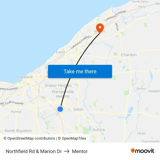 Northfield Rd & Marion Dr to Mentor map