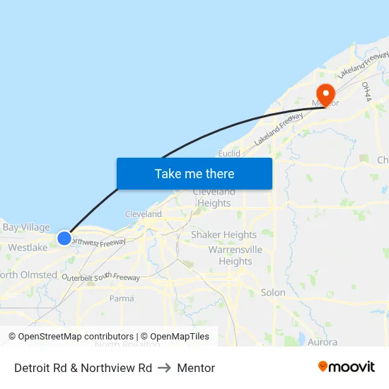Detroit Rd & Northview Rd to Mentor map