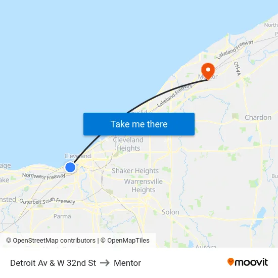 Detroit Av & W 32nd St to Mentor map