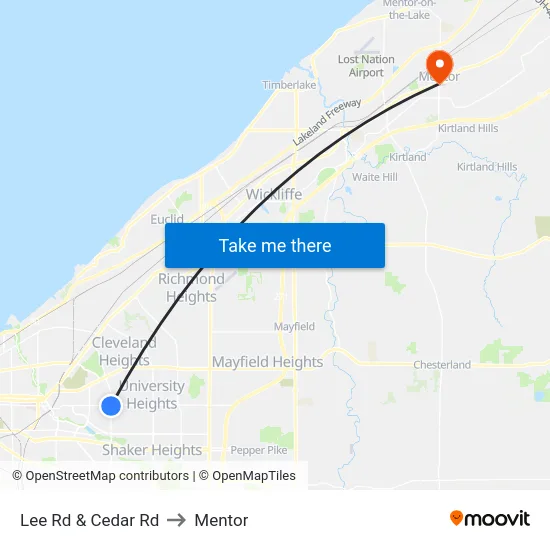Lee Rd & Cedar Rd to Mentor map