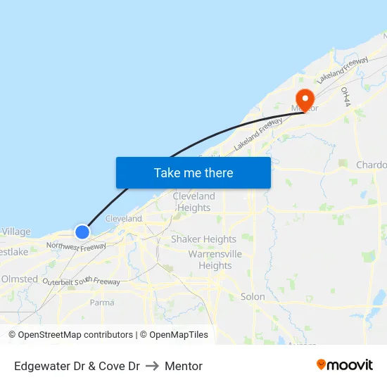 Edgewater Dr & Cove Dr to Mentor map