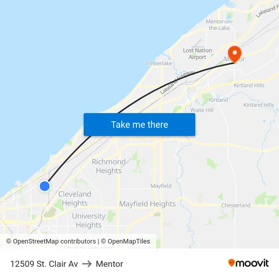 12509 St. Clair Av to Mentor map