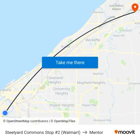 Steelyard Commons Stop #2 (Walmart) to Mentor map