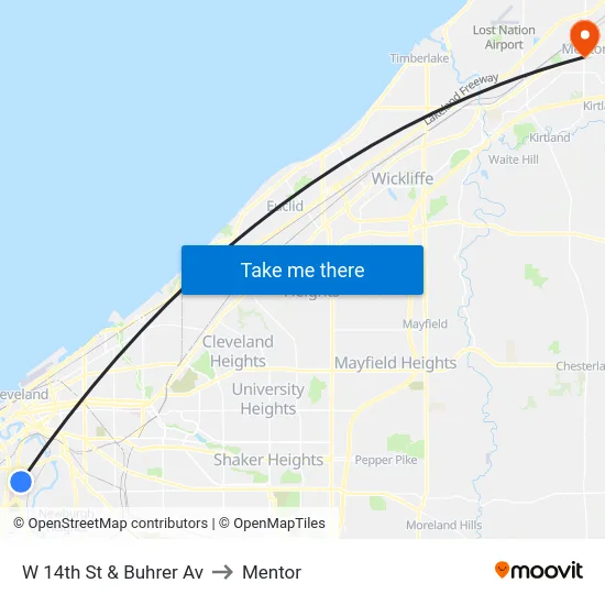W 14th St & Buhrer Av to Mentor map