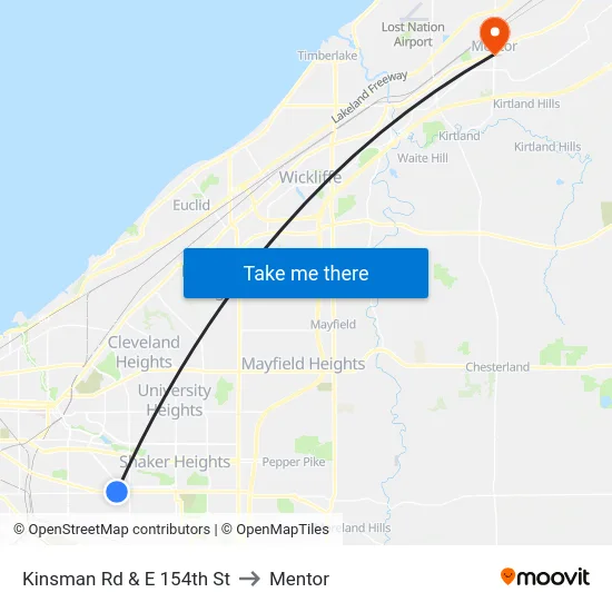 Kinsman Rd & E 154th St to Mentor map