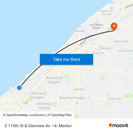 E 110th St & Glenview Av to Mentor map