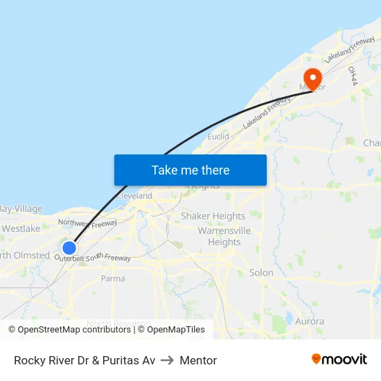 Rocky River Dr & Puritas Av to Mentor map