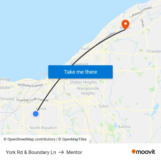 York Rd & Boundary Ln to Mentor map