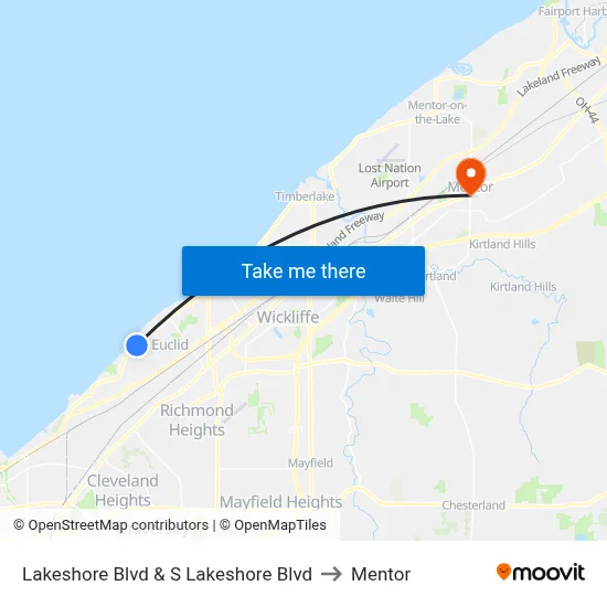 Lakeshore Blvd & S Lakeshore Blvd to Mentor map