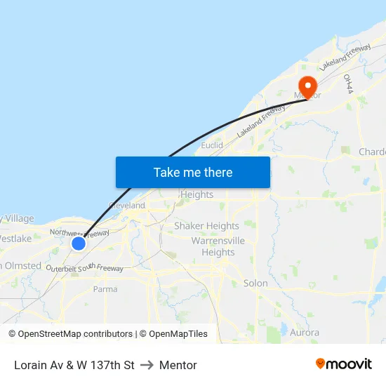 Lorain Av & W 137th St to Mentor map