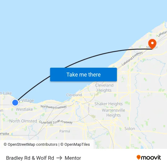 Bradley Rd & Wolf Rd to Mentor map
