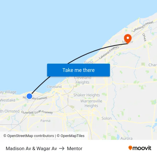 Madison Av & Wagar Av to Mentor map