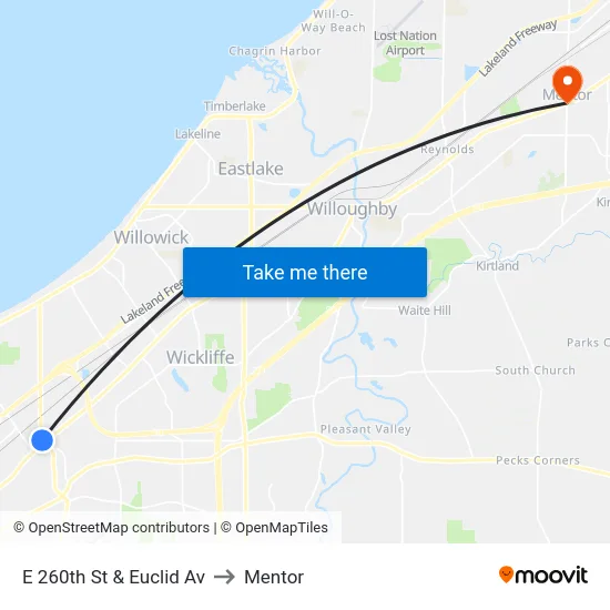 E 260th St & Euclid Av to Mentor map