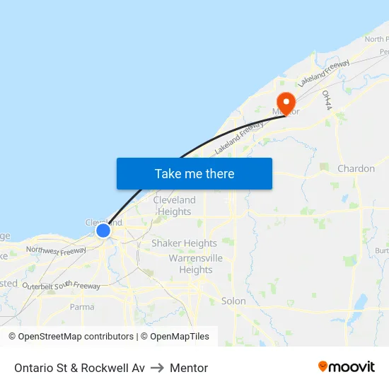 Ontario St & Rockwell Av to Mentor map