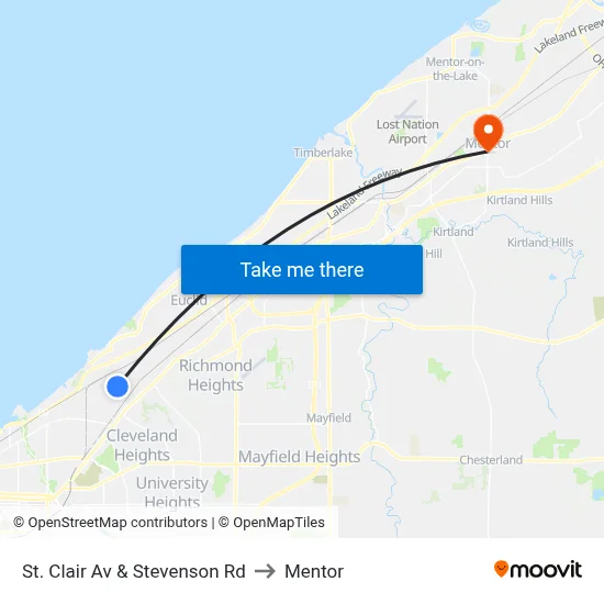 St. Clair Av & Stevenson Rd to Mentor map