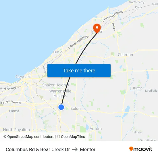 Columbus Rd & Bear Creek Dr to Mentor map
