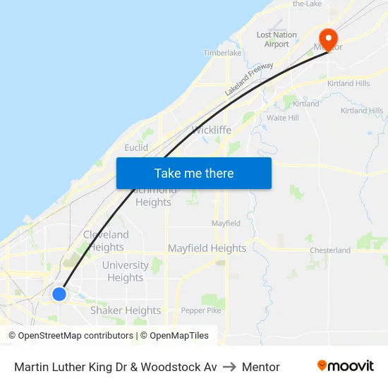 Martin Luther King Dr & Woodstock Av to Mentor map