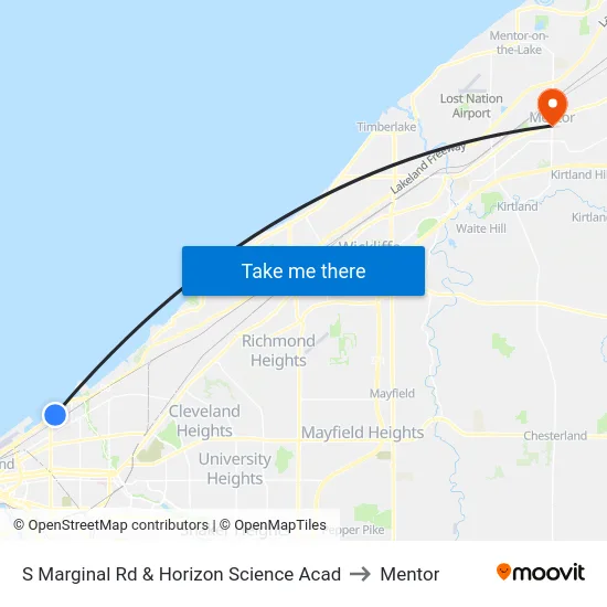 S Marginal Rd & Horizon Science Acad to Mentor map