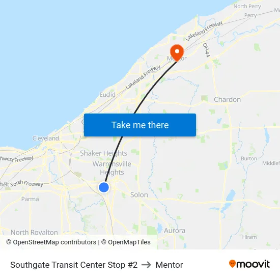 Southgate Transit Center Stop #2 to Mentor map