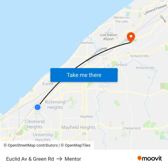 Euclid Av & Green Rd to Mentor map