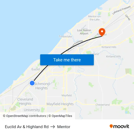Euclid Av & Highland Rd to Mentor map