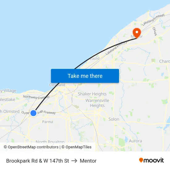 Brookpark Rd & W 147th St to Mentor map