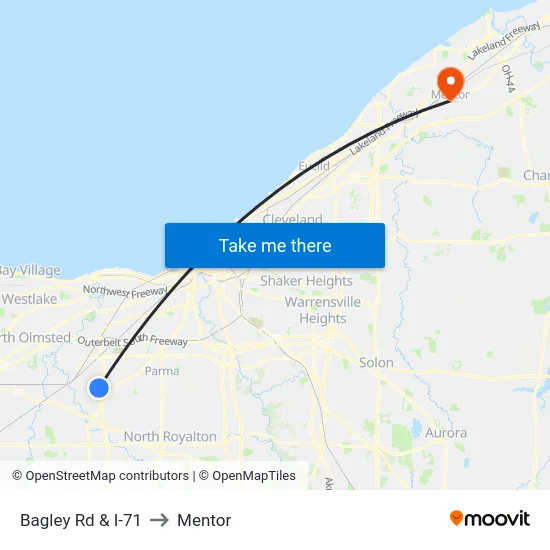 Bagley Rd & I-71 to Mentor map