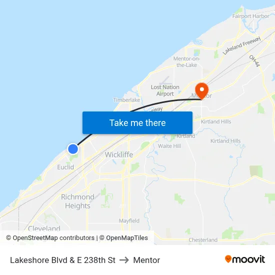 Lakeshore Blvd & E 238th St to Mentor map