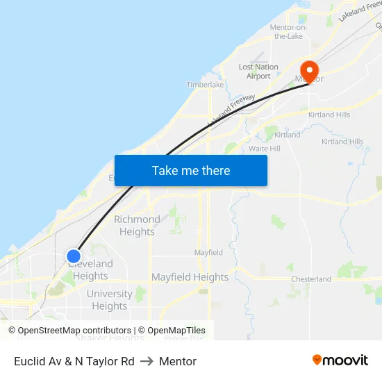 Euclid Av & N Taylor Rd to Mentor map