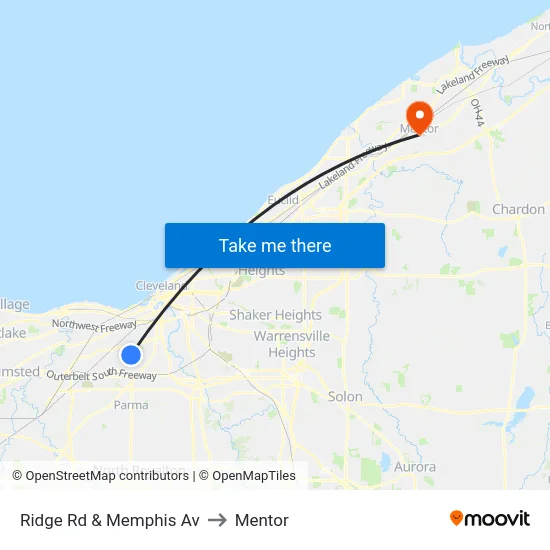 Ridge Rd & Memphis Av to Mentor map
