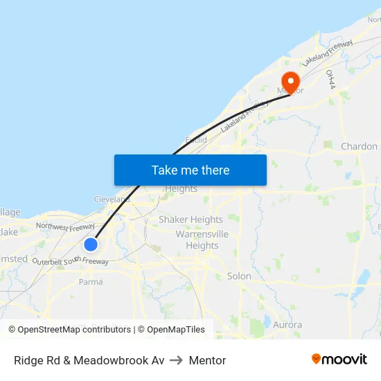 Ridge Rd & Meadowbrook Av to Mentor map