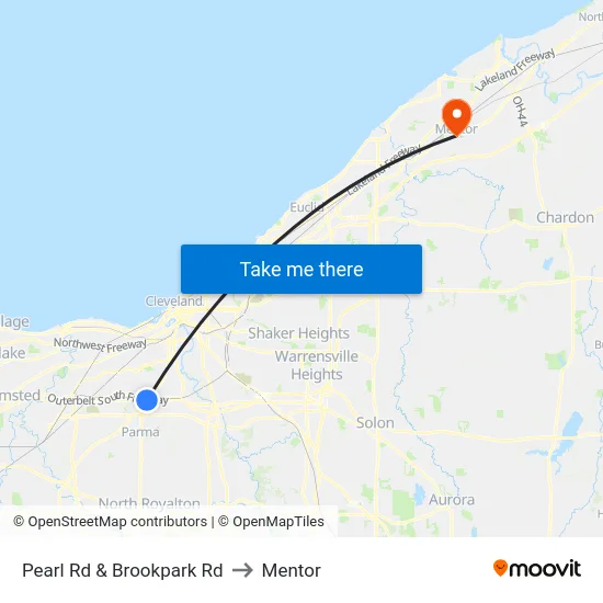 Pearl Rd & Brookpark Rd to Mentor map