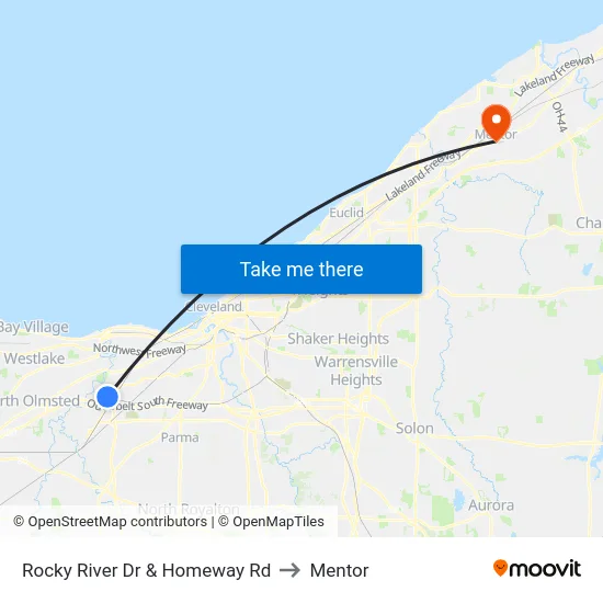 Rocky River Dr & Homeway Rd to Mentor map