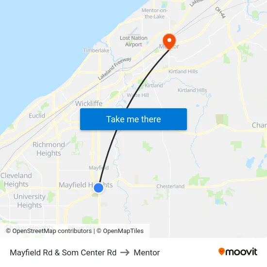 Mayfield Rd & Som Center Rd to Mentor map