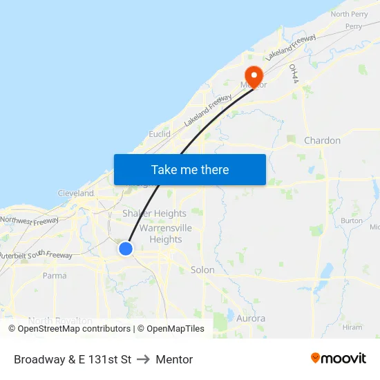 Broadway & E 131st St to Mentor map