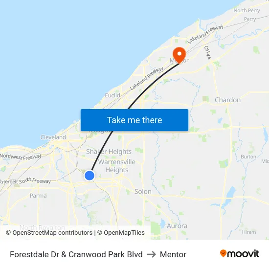 Forestdale Dr & Cranwood Park Blvd to Mentor map