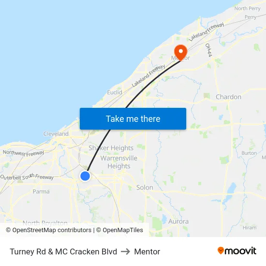 Turney Rd & MC Cracken Blvd to Mentor map