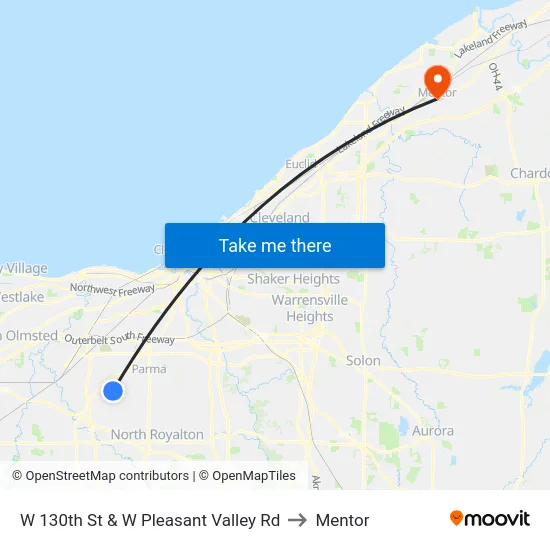 W 130th St & W Pleasant Valley Rd to Mentor map