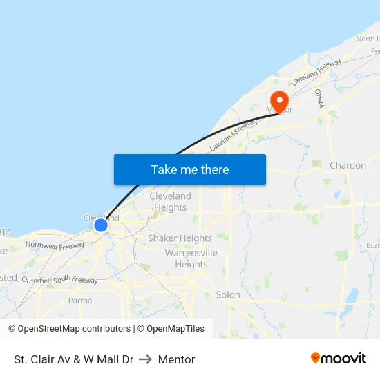 St. Clair Av & W Mall Dr to Mentor map