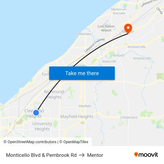Monticello Blvd & Pembrook Rd to Mentor map