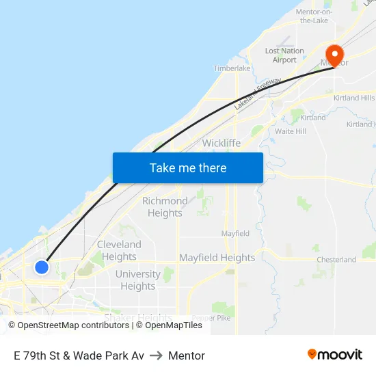 E 79th St & Wade Park Av to Mentor map