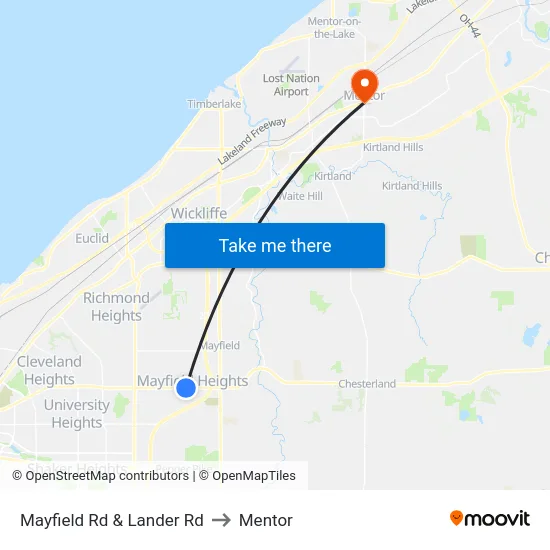 Mayfield  Rd & Lander Rd to Mentor map