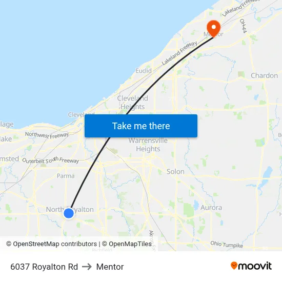 6037 Royalton Rd to Mentor map