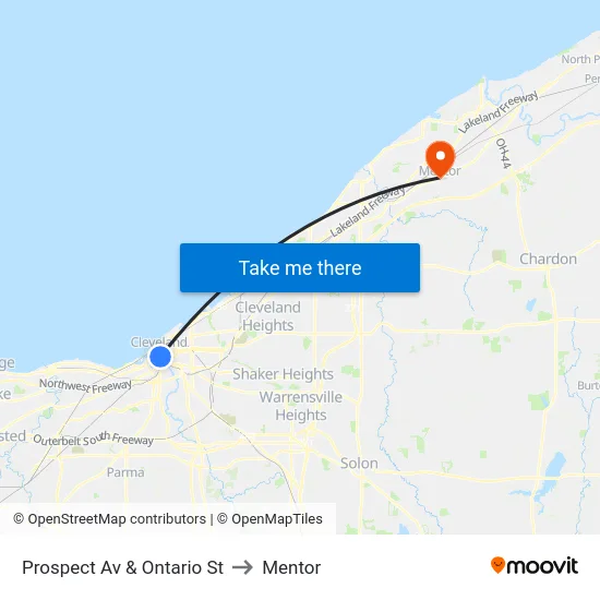 Prospect Av & Ontario St to Mentor map